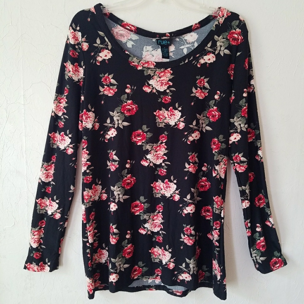 Rue21 Black Floral Long Sleeve Shirt - Size 1X